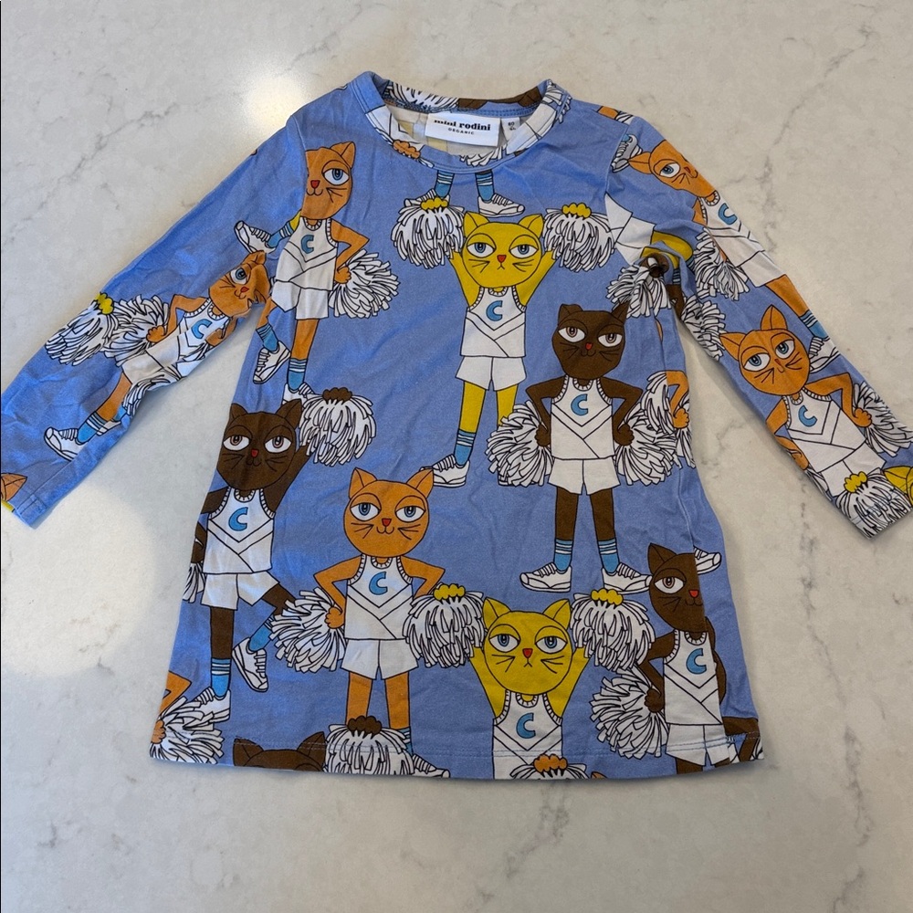 Mini Rodini Cheer‎ Cats Organic Cotton Dress Size 80/86